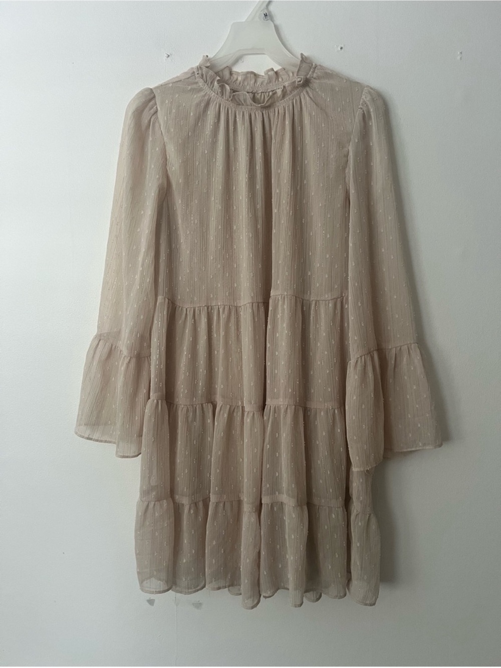 Emma & Michele Cream Tiered  Dress, size S, ruffle dressy occasion Swiss dot